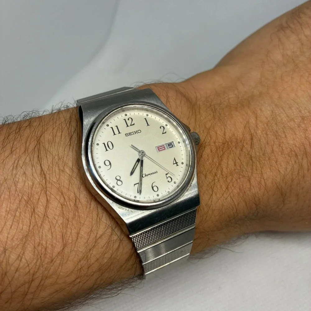 Seiko Chronos Vintage 5H23-7D20 Quartz Men's Watch Stainless Steel-WORKING!